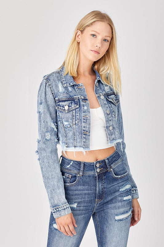 Distressed Crop Denim Jacket