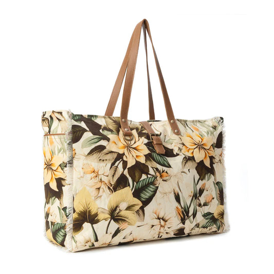 Lovely Florals Off White Weekender Bag by Myra