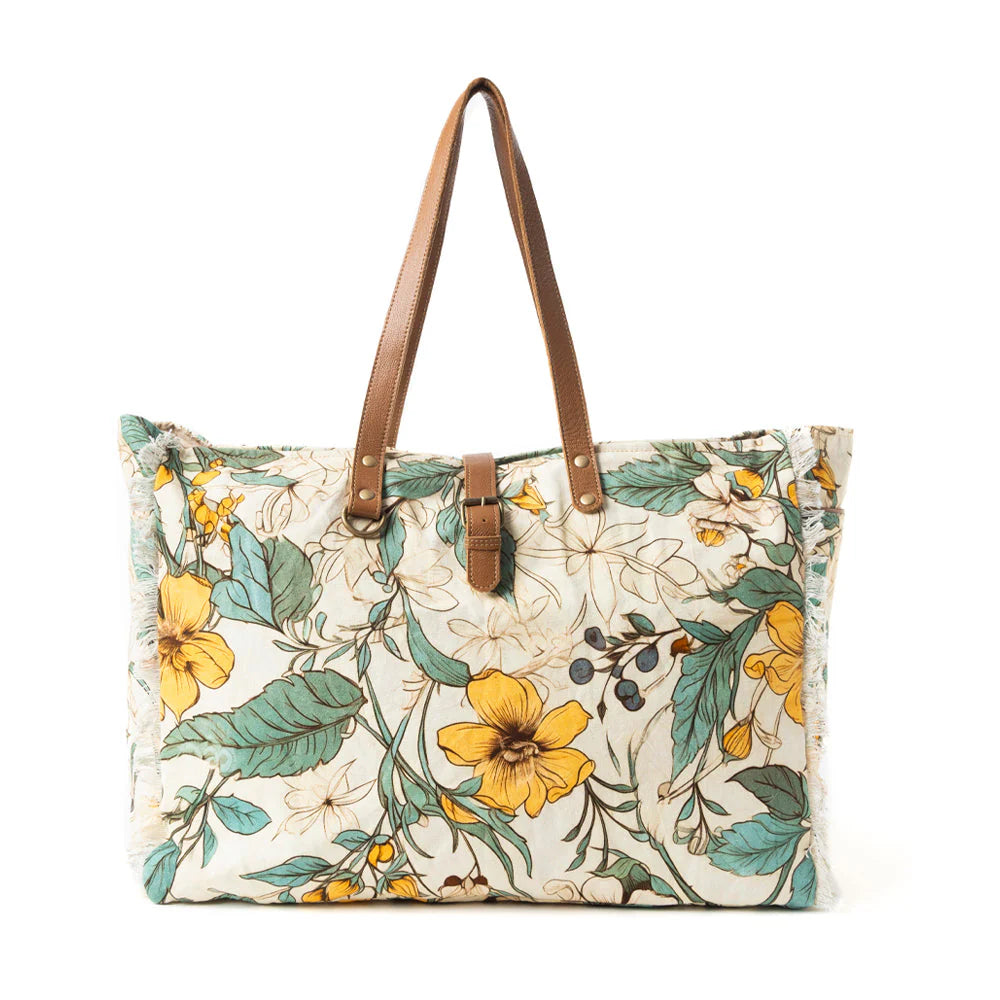 Lovely Florals Light Green Weekender Bag by Myra