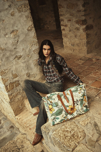 Lovely Florals Light Green Weekender Bag by Myra