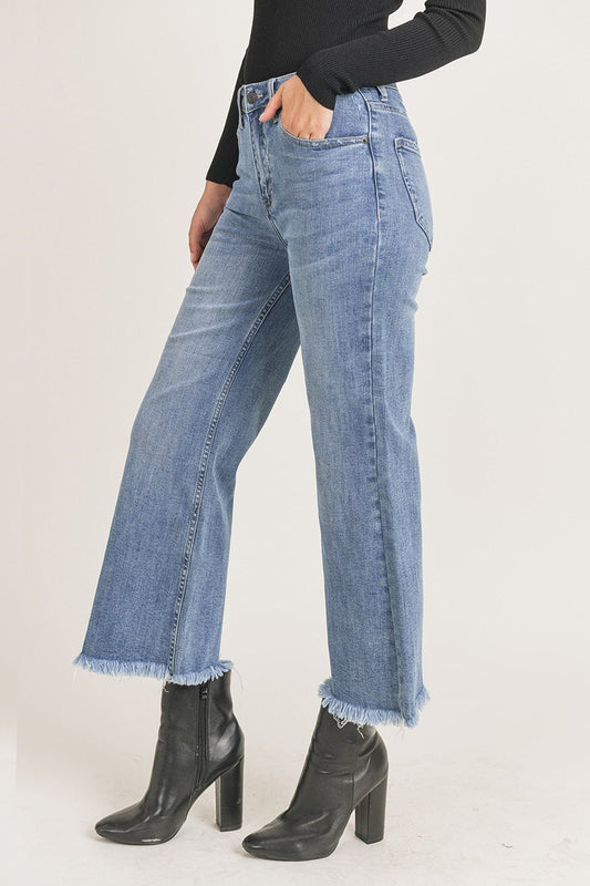 High Rise Frayed Wide Crop Jeans