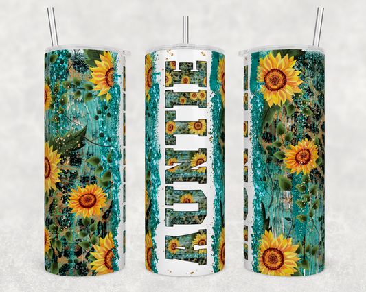 Auntie  Sunflower 20 oz Skinny Tumbler w/ Straw