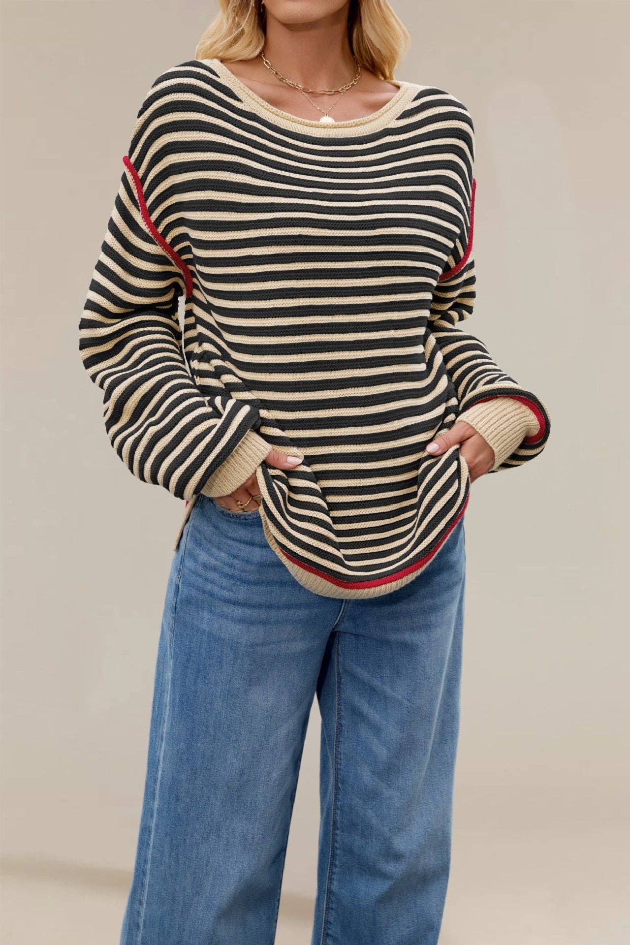 Loose Fit Striped Crewneck Sweater