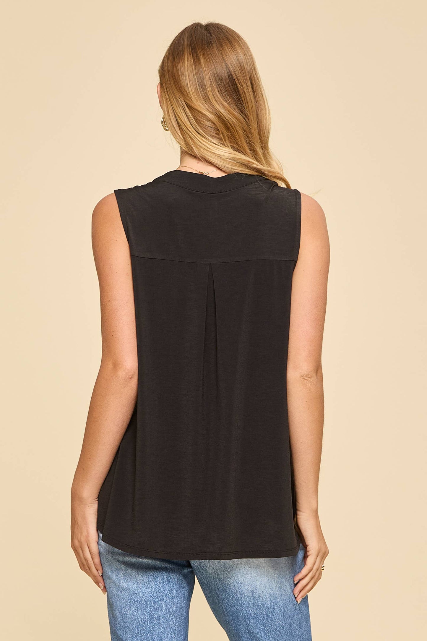 Solid Lizzy Mandarin Collar Sleeveless Top