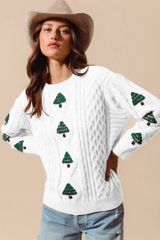 Cable Knit Christmas Tree Sweater