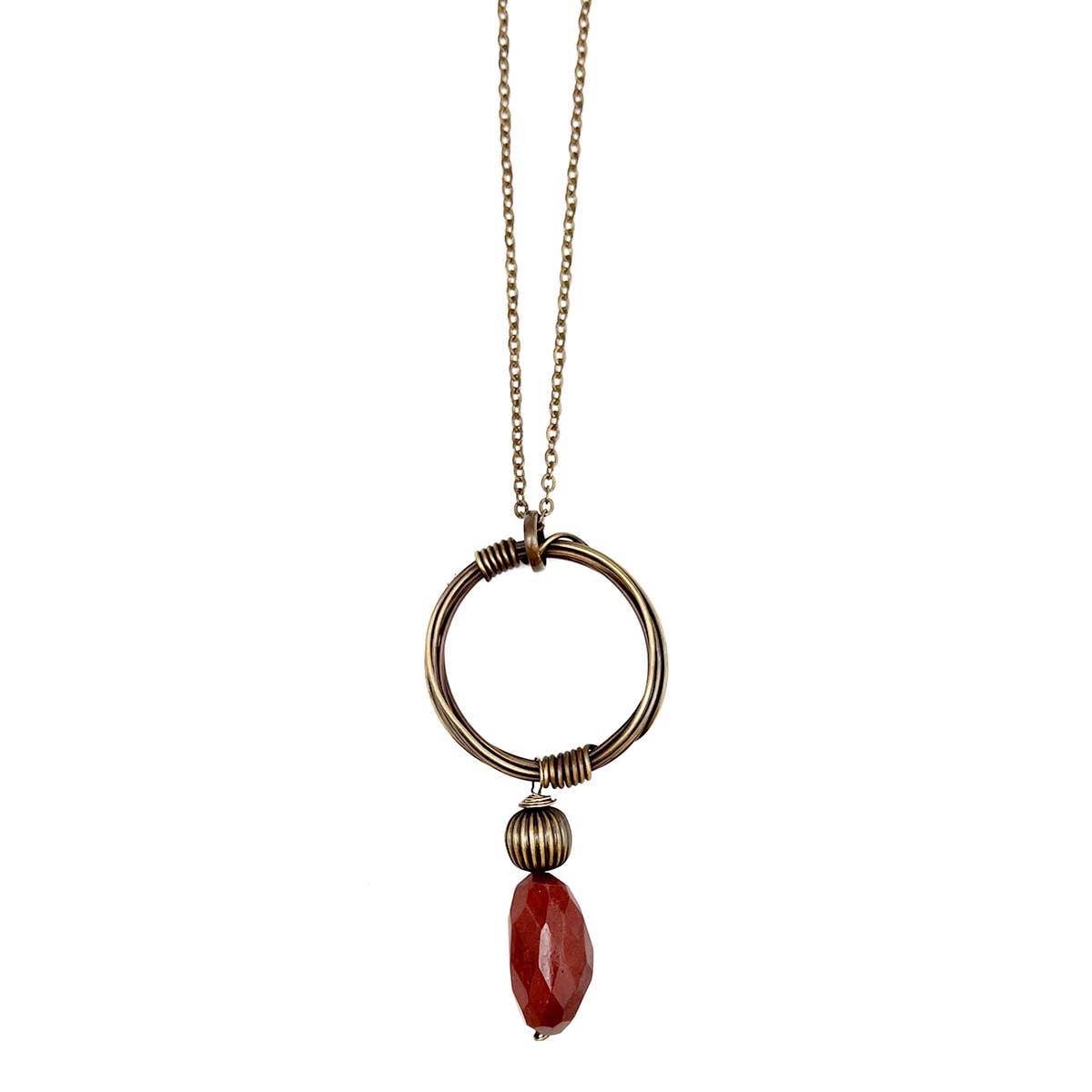 Banjara Antiqued Ring Necklace with Red Jasper Stone