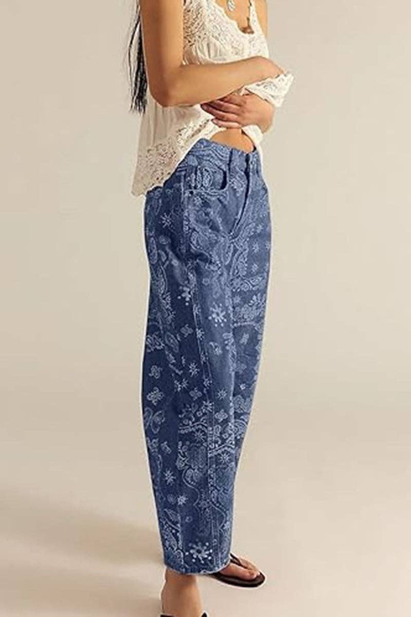 Paisley Print Barrel Jeans