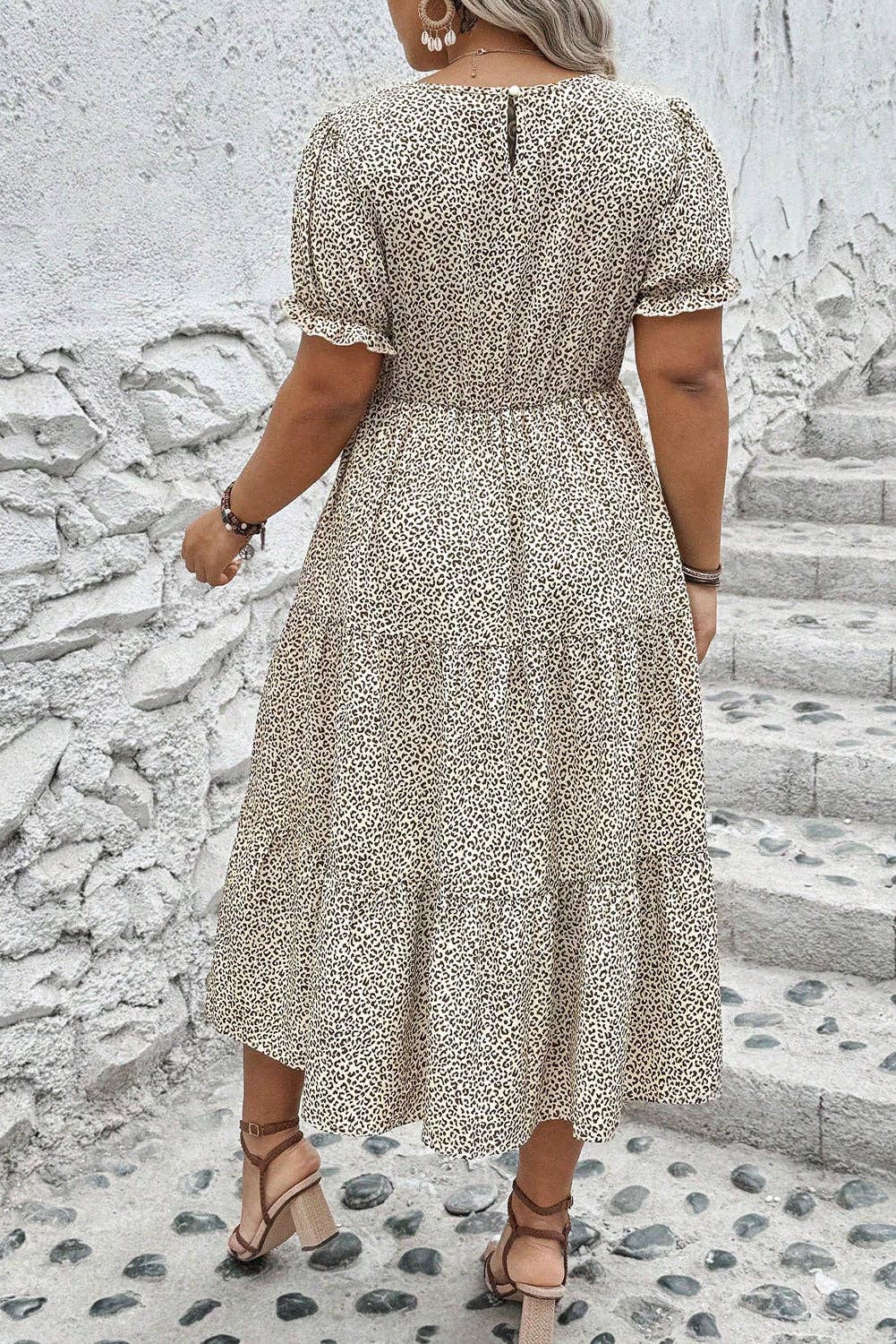 Plus Size Leopard Print Frill Trim Dress