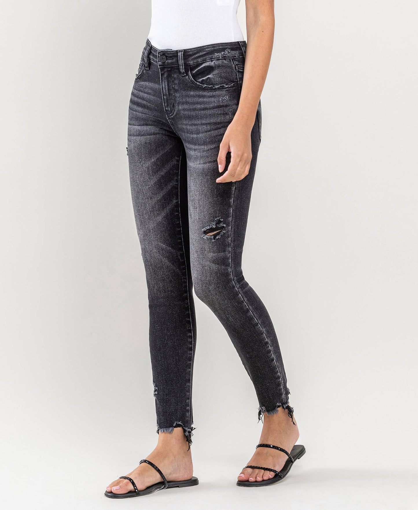 Well Made Uneven Raw  Hem Crop Skinny By Lovervet