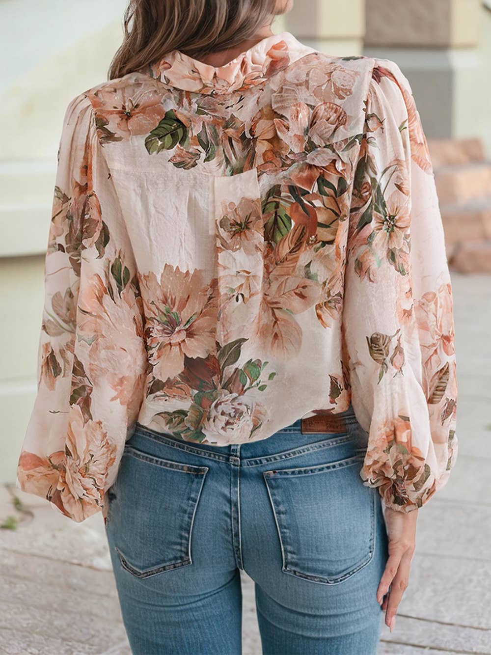 Floral Puff Sleeve Lightweight Blouse