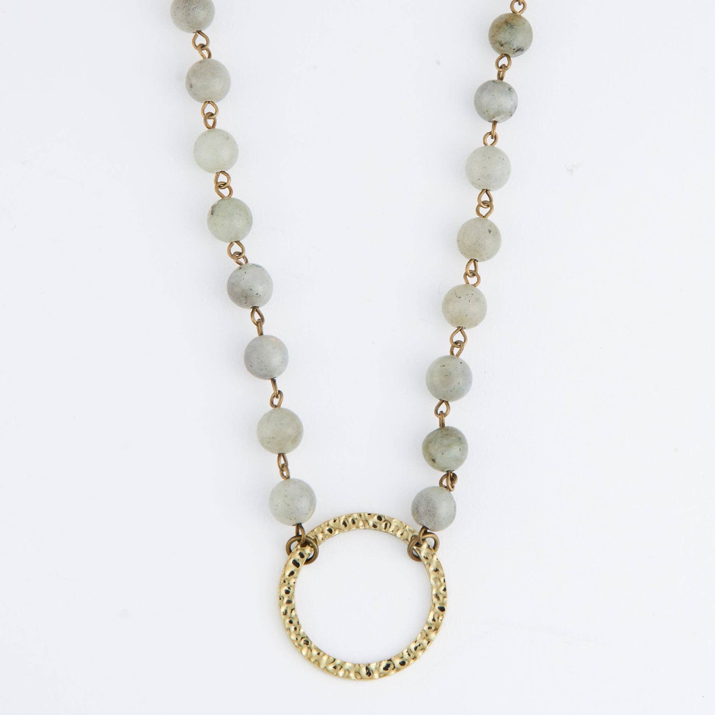 Pendant Necklace Sarah 18" Moonstone Hammered Ring