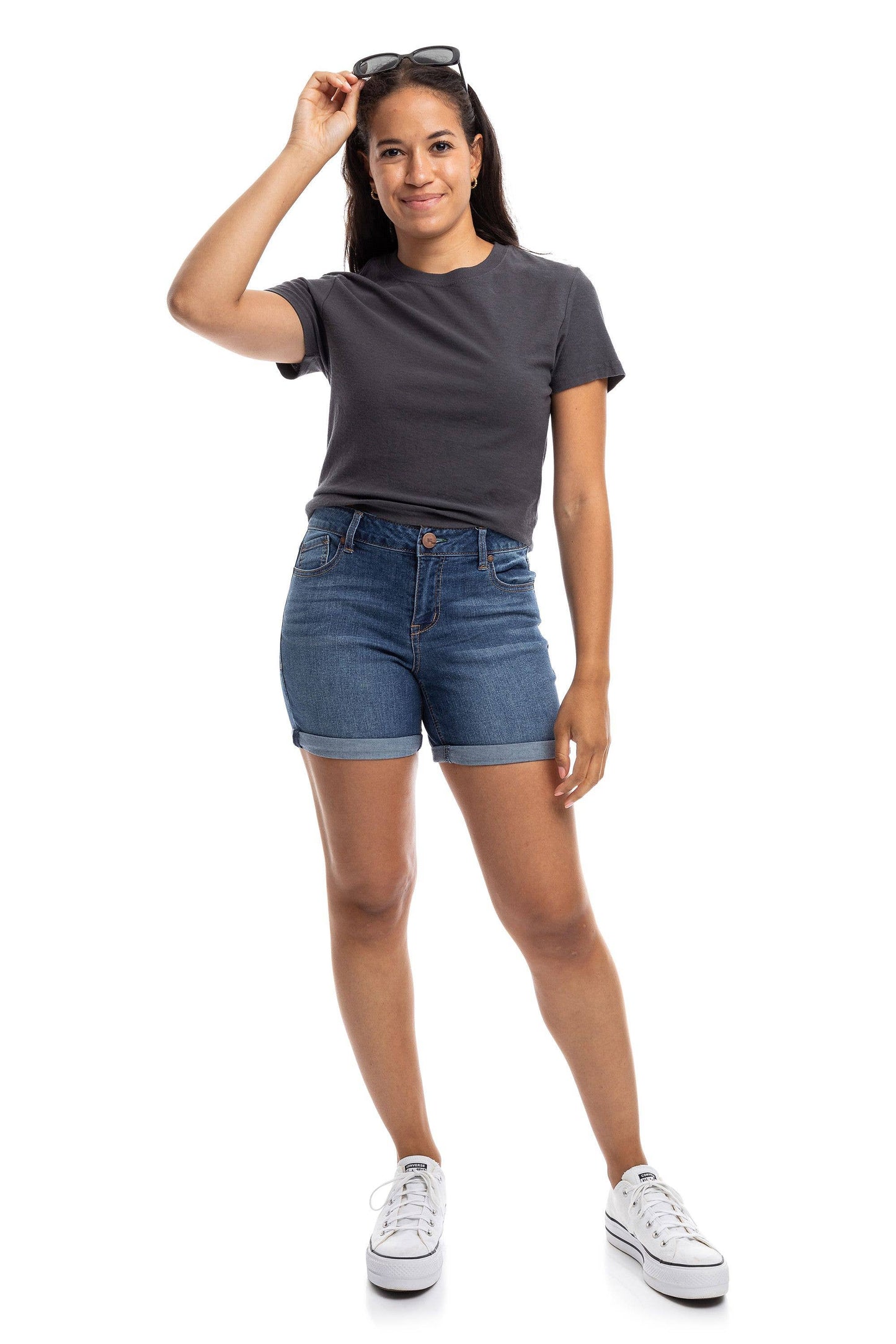 Eco-Friendly Roll Cuff Jean Shorts in Charlie