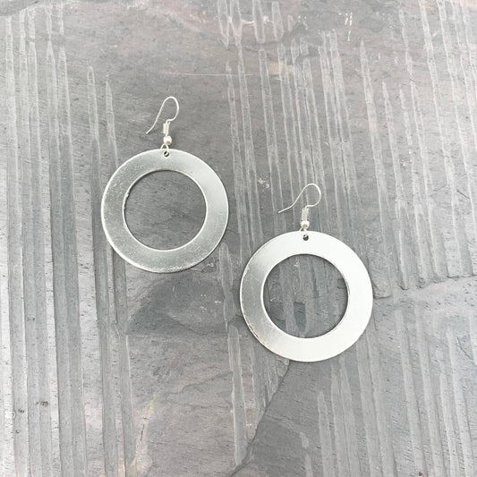 Thick Brushed Silver Circle Earrings