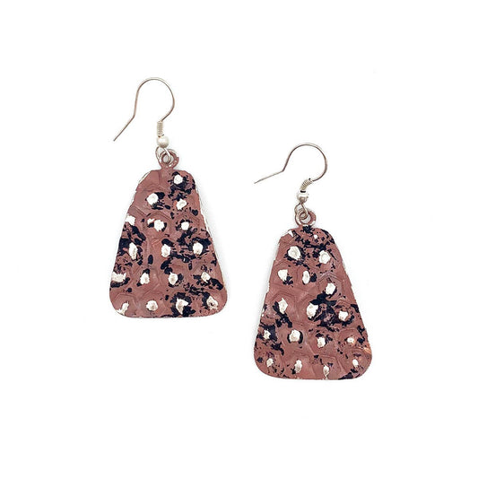 Silver Patina Earrings - Dusty Rose Rivets in Trapezoid