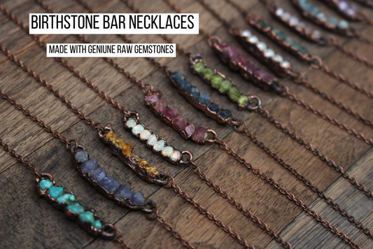 Raw Gemstone Birthstone Bar Necklace
