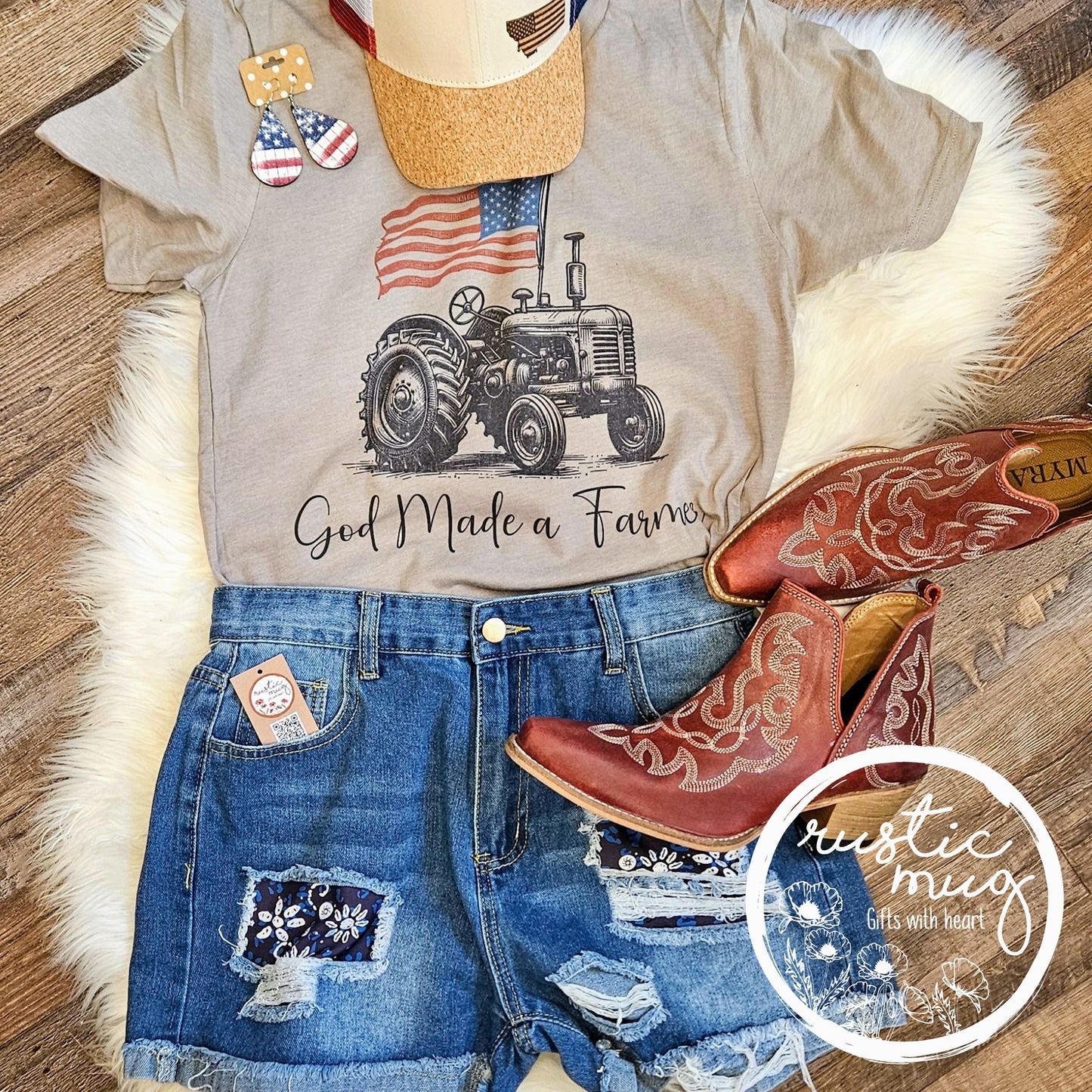 God Made a Farmer Tractor Flag Tee