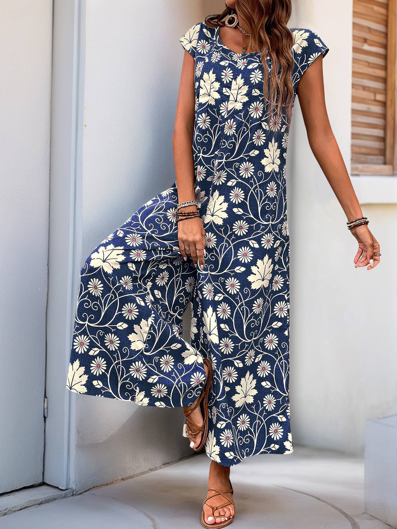 Floral Printed Wide Leg Jumpsuit