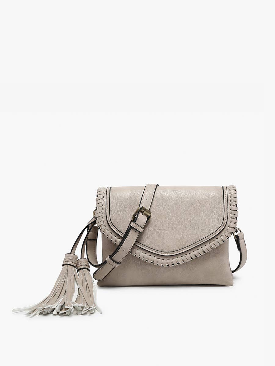 Sloane Flapover Crossbody w/ Whipstitch and Tassel