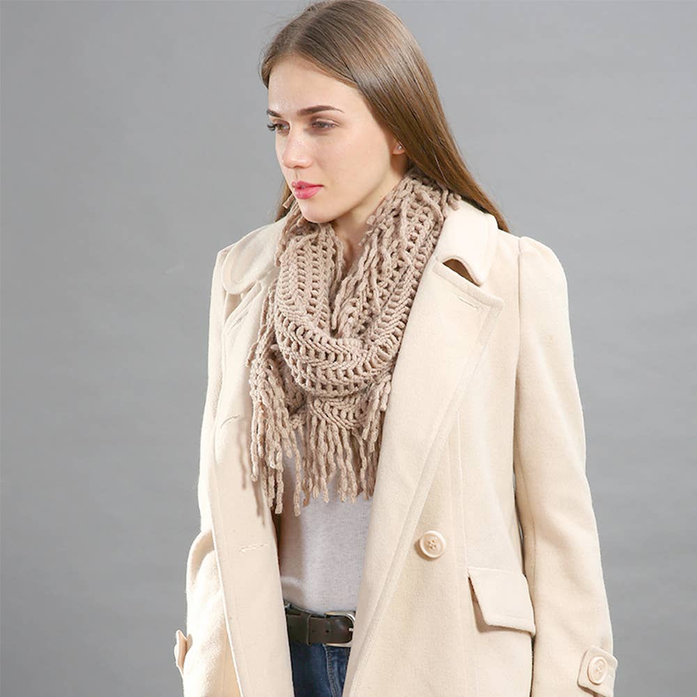 Knit Tassel Infinity Loop Scarf