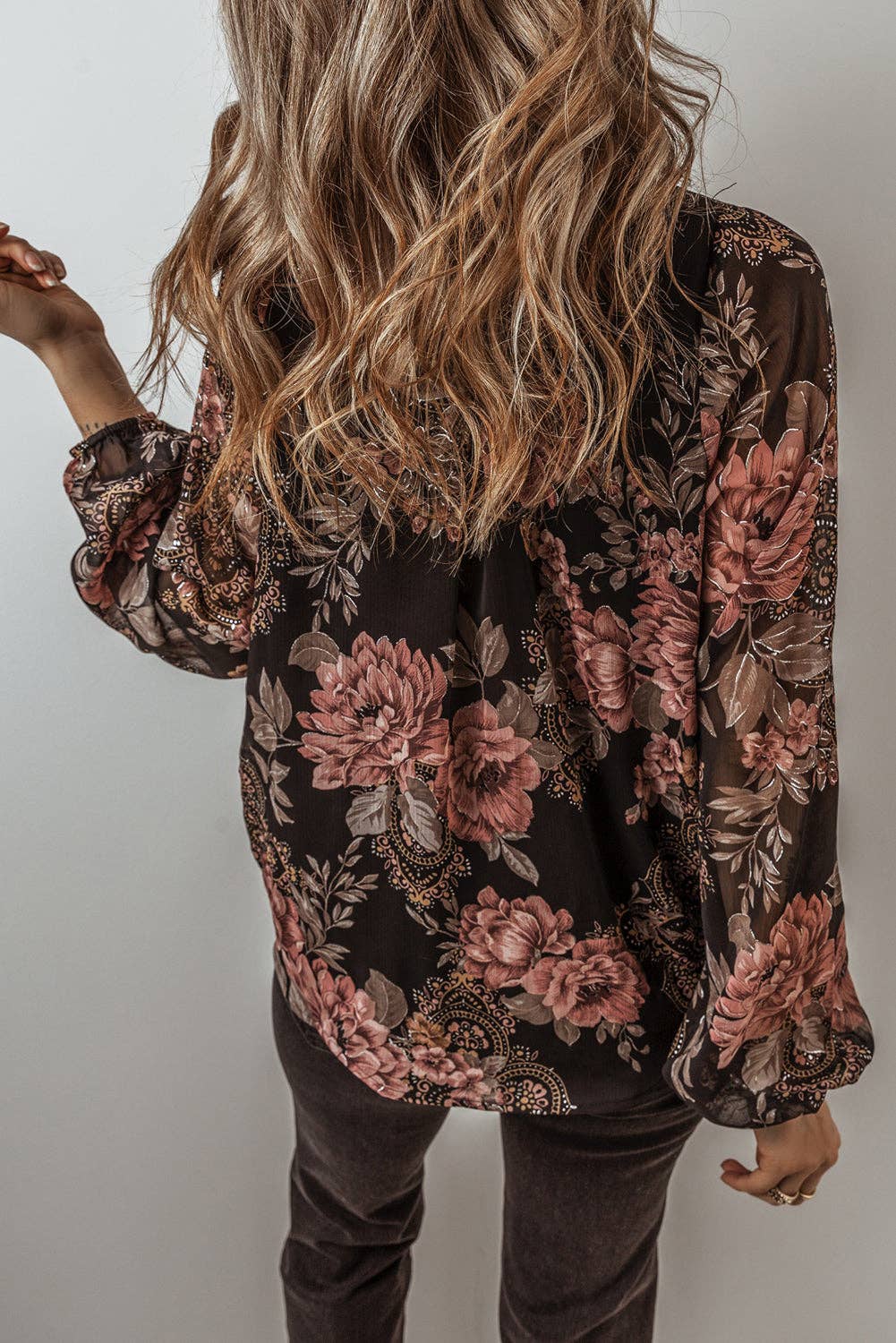 Floral V-Neck Balloon Sleeve Blouse