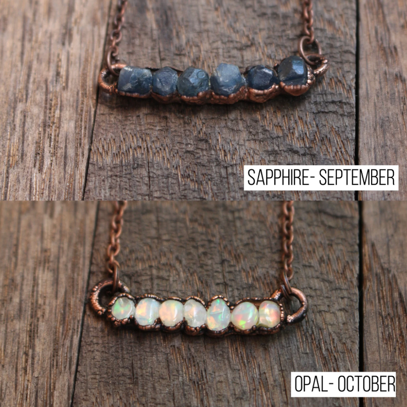 Raw Gemstone Birthstone Bar Necklace