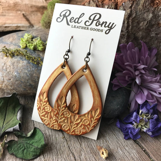 Boho Western Leather Floral Teardrop Earrings