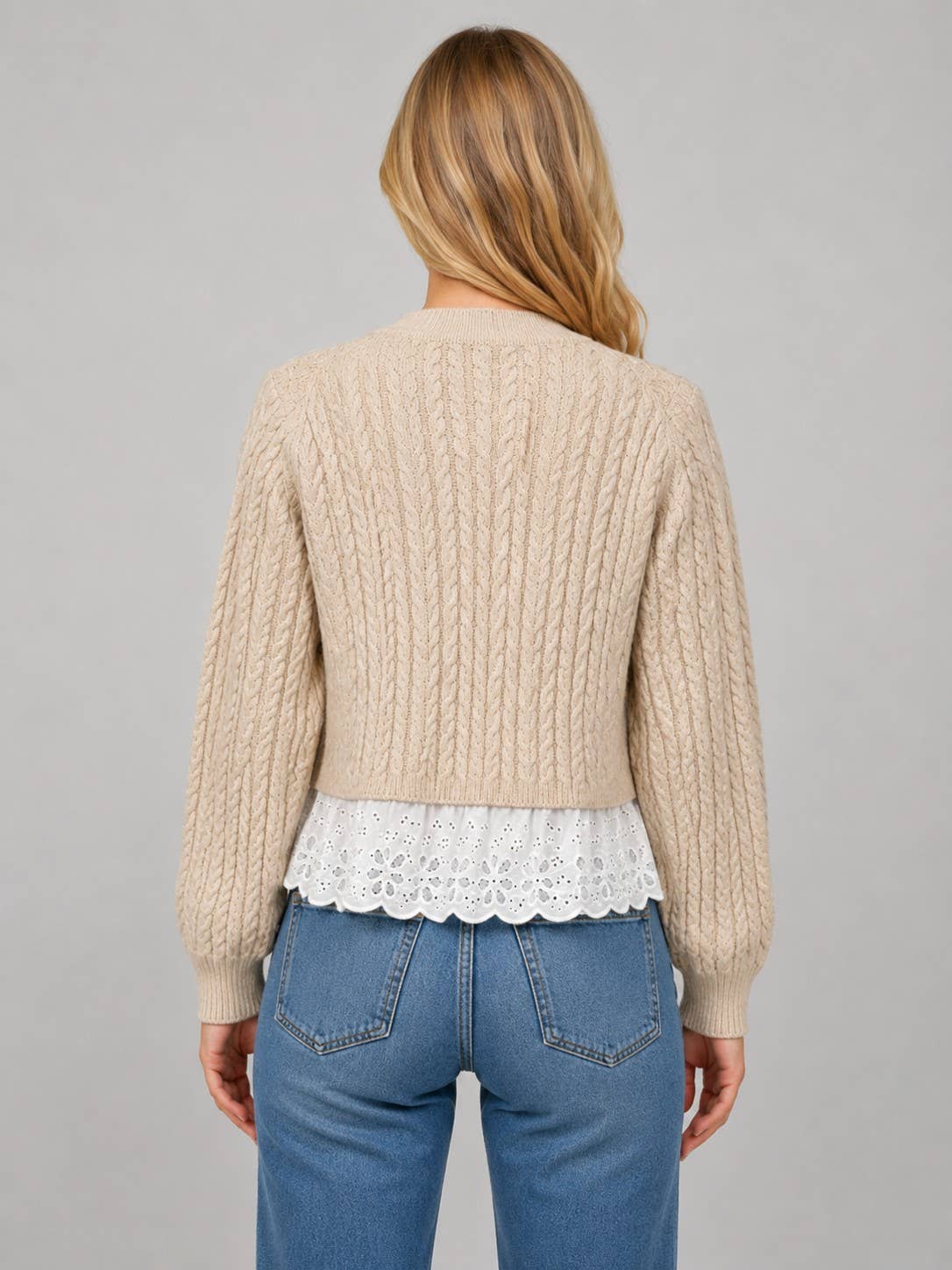 Lace Trimmed Cable Knit Cardigan