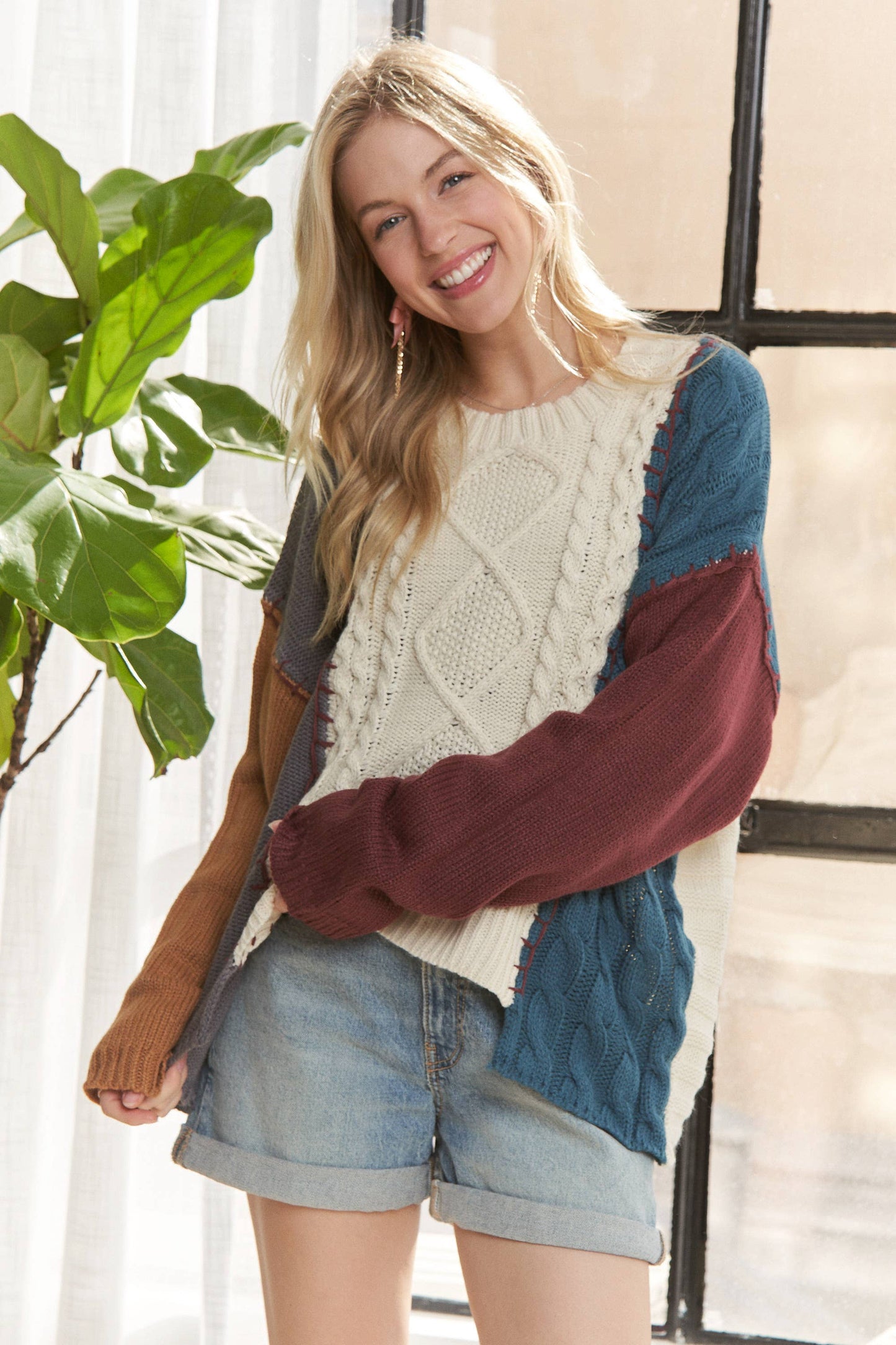 Colorblock Knit Hi Low Sweater