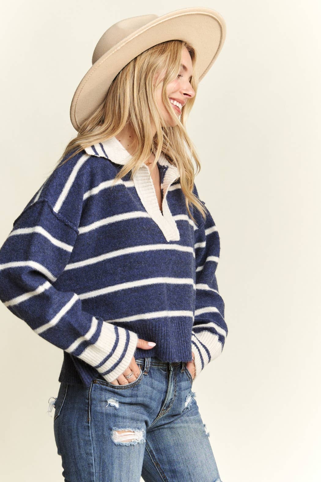 Striped Polo Crop Sweater