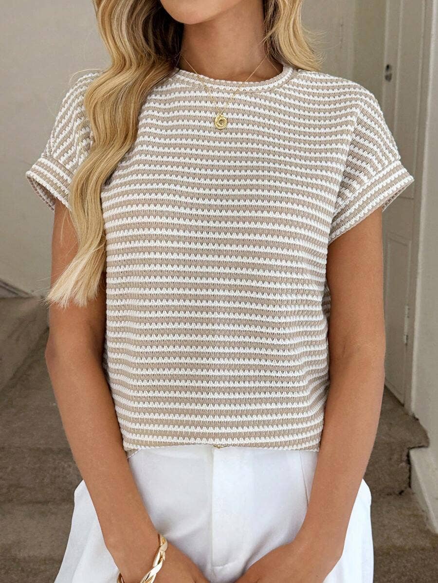 Striped Knit Short Sleeve Top
