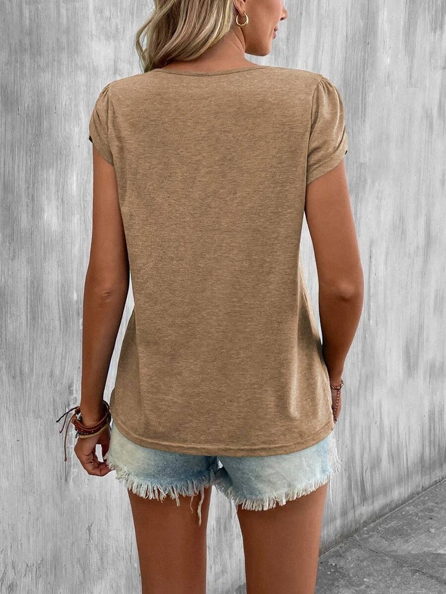 V-Neck Tee w/ Spliced Petal Sleeves