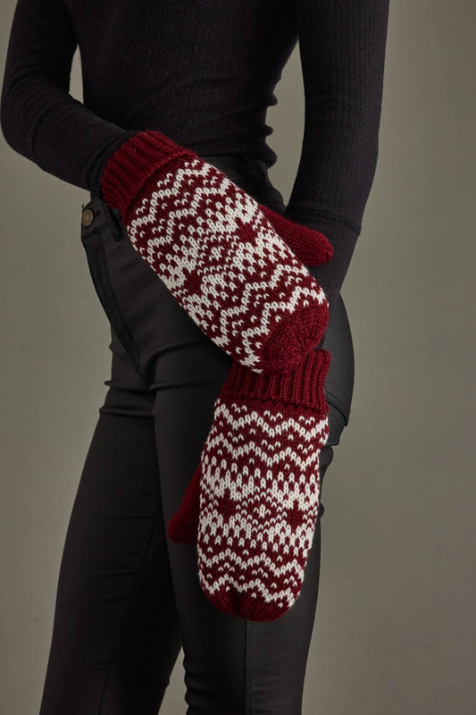 Burgundy & White Mittens
