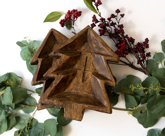 Christmas Tree Wood Dough Bowl