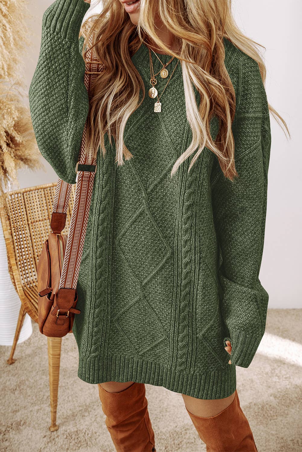 Cable Knit Loose Fit Sweater Dress