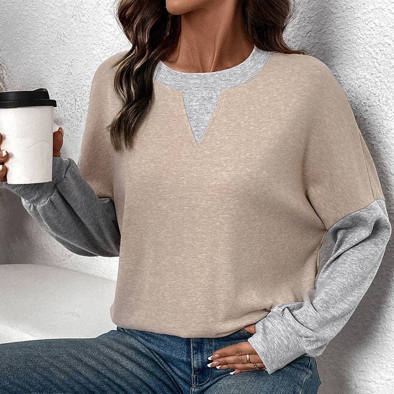 Crew Neck Color Block Long Sleeve Top