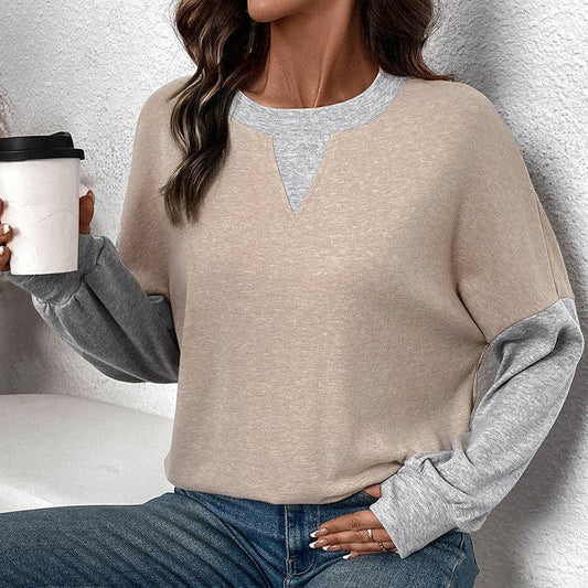 Crew Neck Color Block Long Sleeve Top