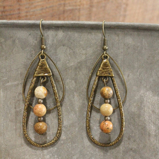 Bronze Teardrop All Natural Stone Dangle Earrings