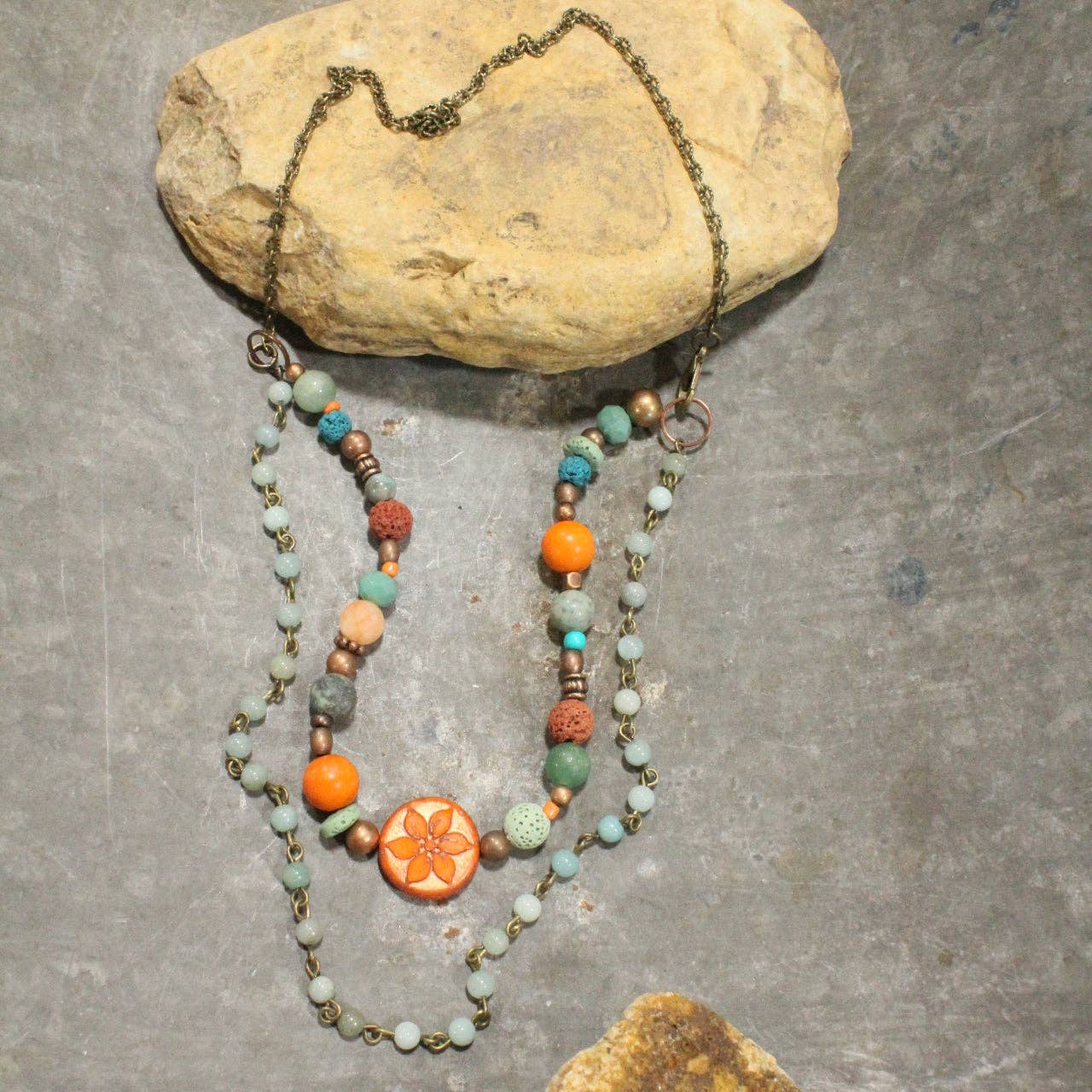 Layered In Beads Coin Necklace