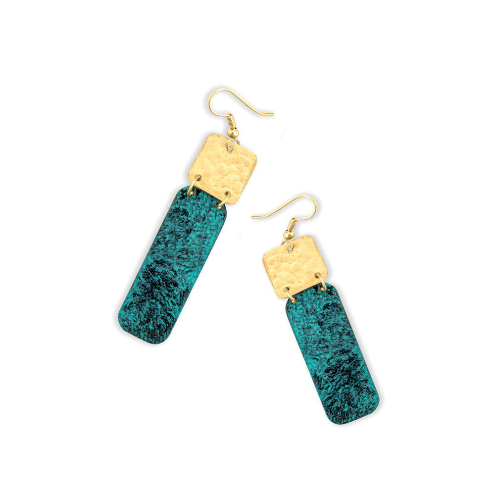 Deanna Dangle in Gold & Malachite Toned Earrings
