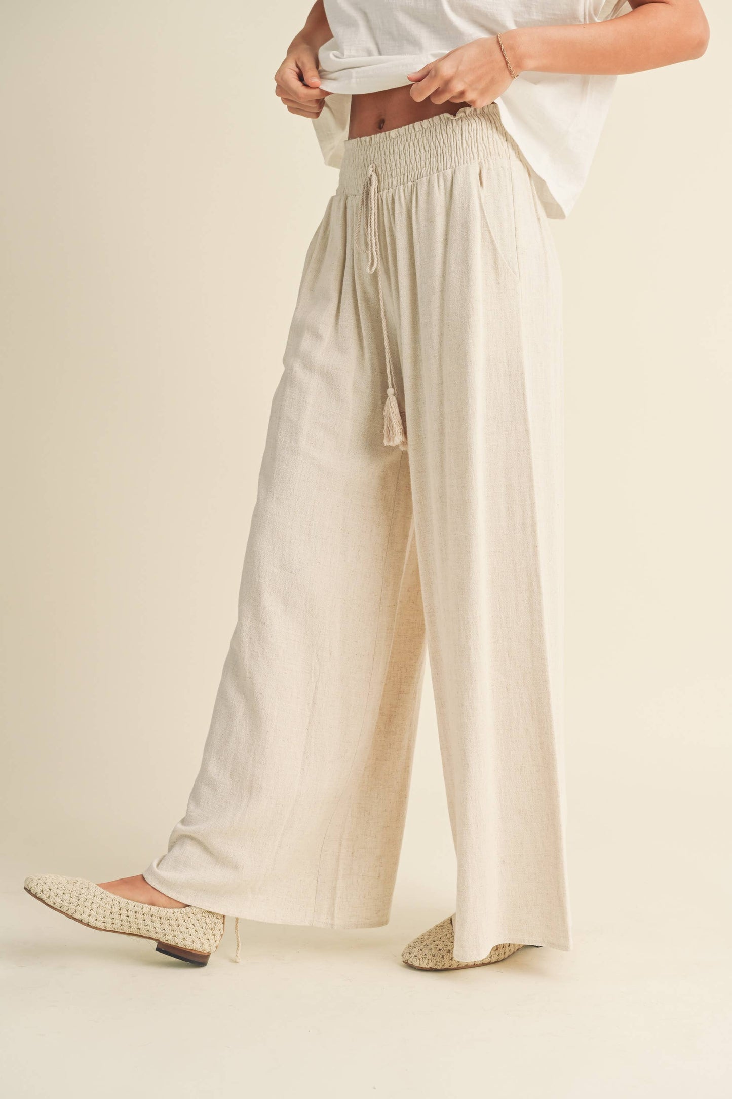 Wide Leg Smocked Waisted Pants