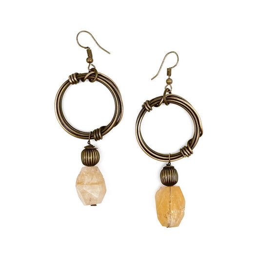 Banjara Antiqued Ring Earrings with Yellow Aventurine Stone