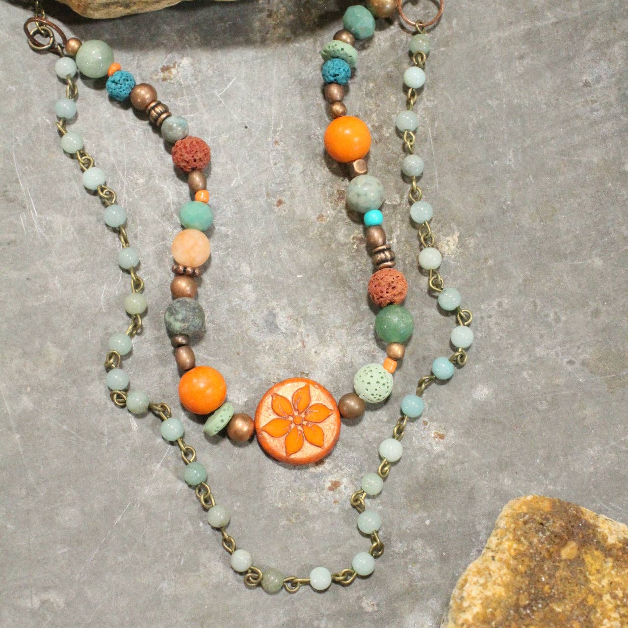 Layered In Beads Coin Necklace