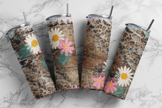 Leopard Daisies 20 oz Skinny Tumbler w/ Straw