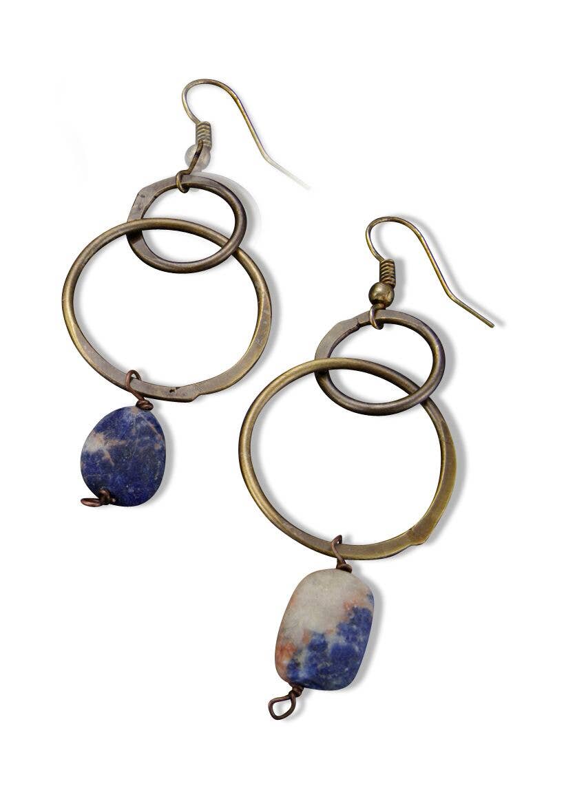 Banjara Antique Brass Rings with Sodalite Earrings