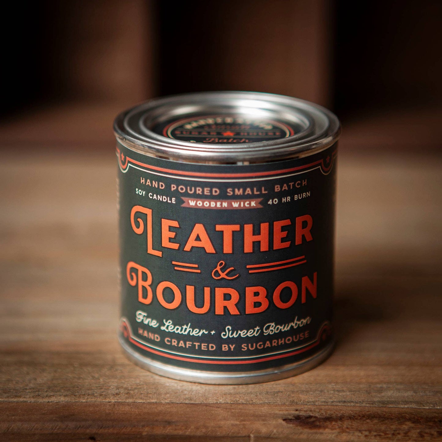 Leather & Bourbon Soy Candle with Wooden Wick