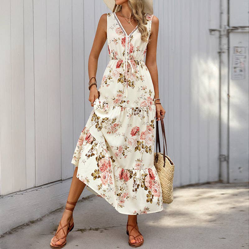 Sleeveless Floral V-Neck Maxi Dress