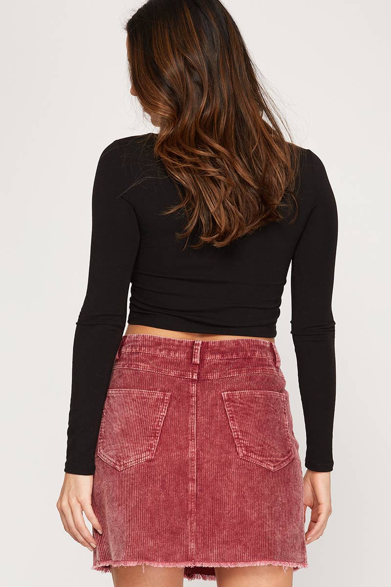 Corduroy Washed Raw Hemmed Mini Skirt