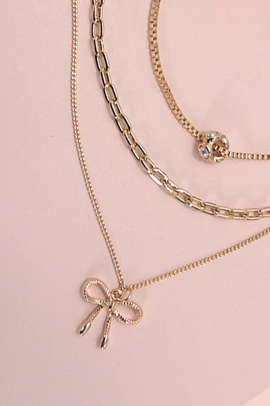 Gold Pearl & Bow Layered Necklace