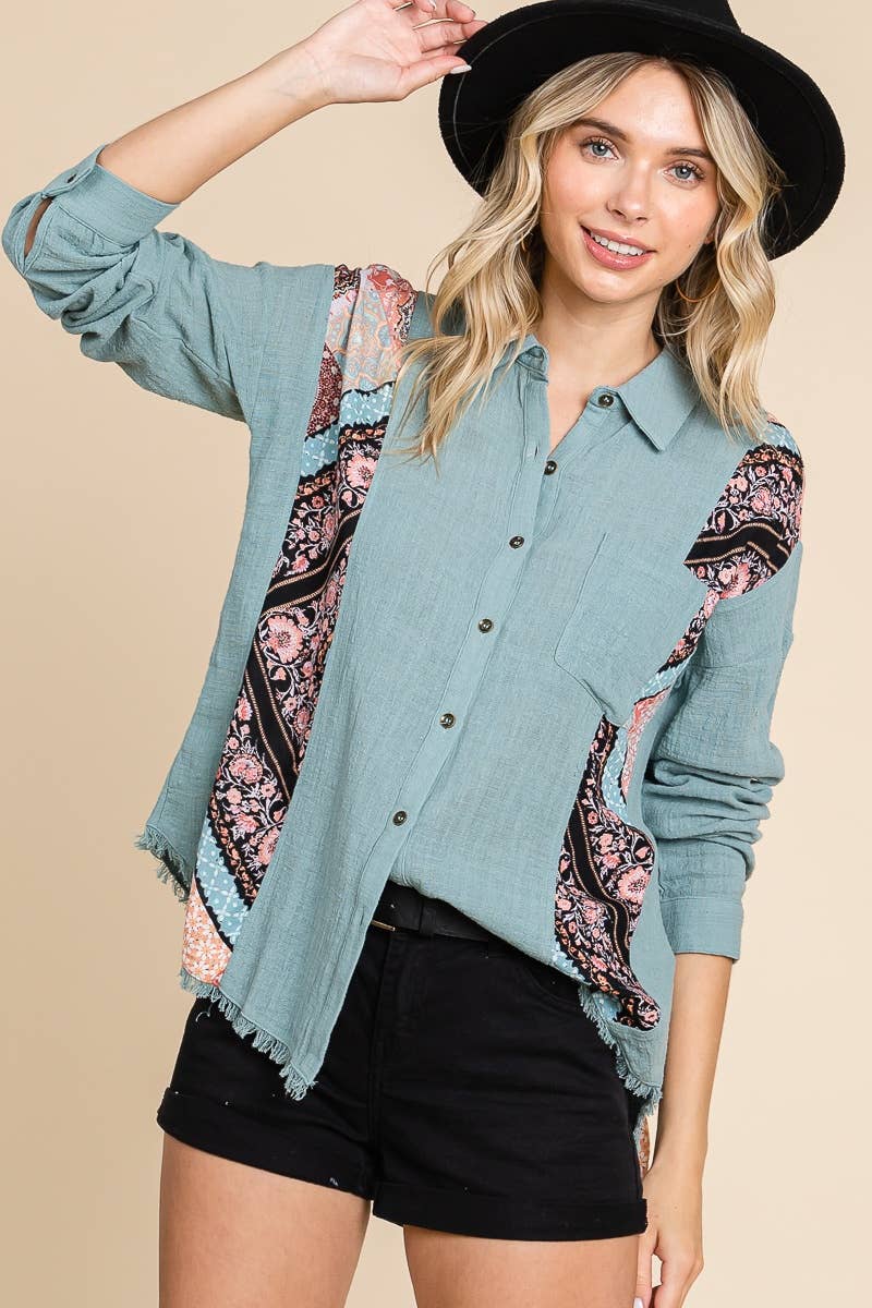 Patchwork Frayed Hem Shirt