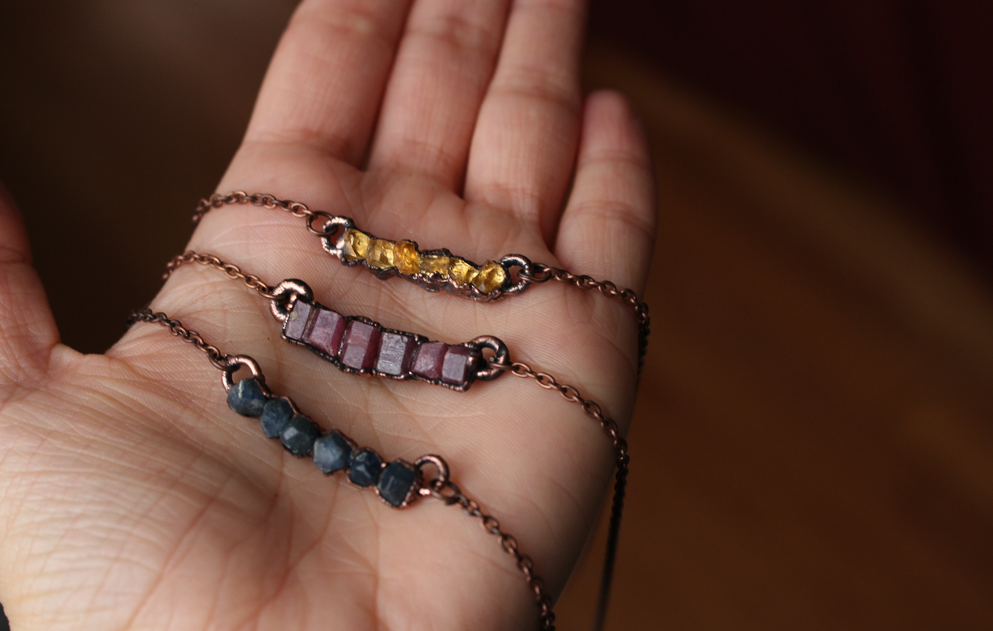 Raw Gemstone Birthstone Bar Necklace